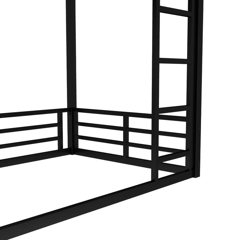 Roomfitters Metal Twin/Full Floor Bunk Bed Frame, Heavy-Duty Noise-Reduced Design, Black