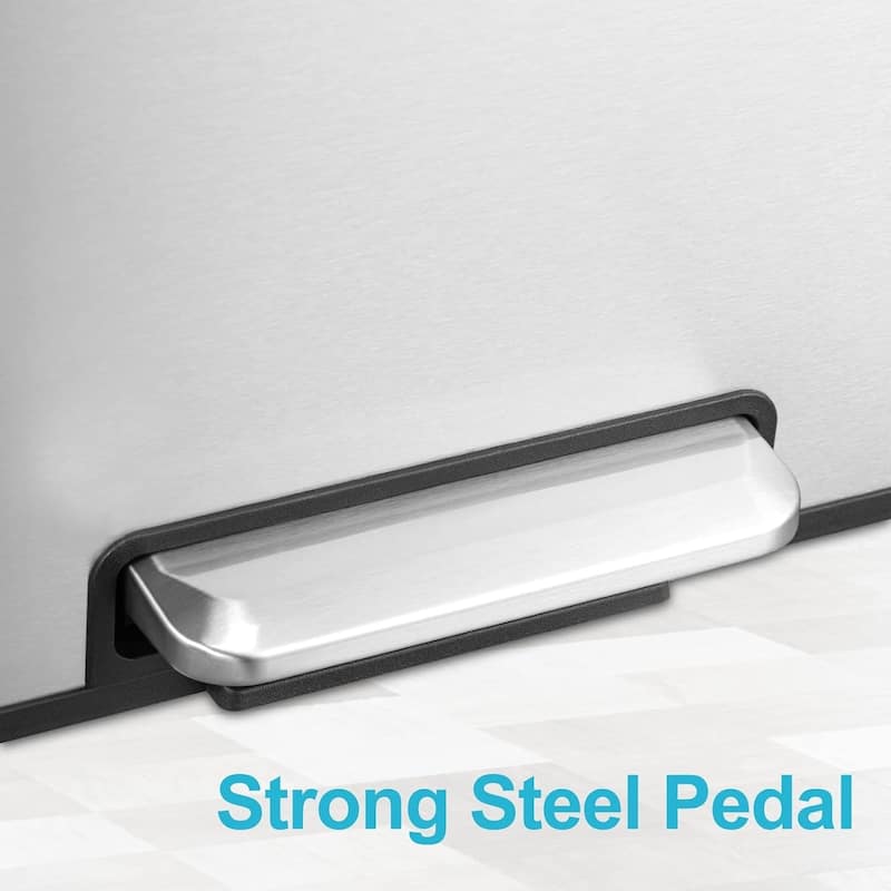 Square Double Compartment Sorting Trash Can 30l (15l+15l), Stainless Steel Kitchen Trash Can With Lid, Foot Pedal, Recycling Bin