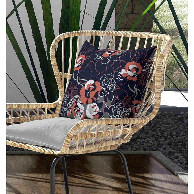 Regal Rose Retreat Indoor/Outdoor Reversible Throw Pillow Indigo and Red