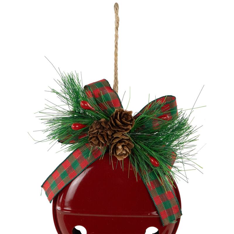 Jingle Bells with Pinecone Bows Disc Christmas Ornaments - 5" - Red - Set of 2