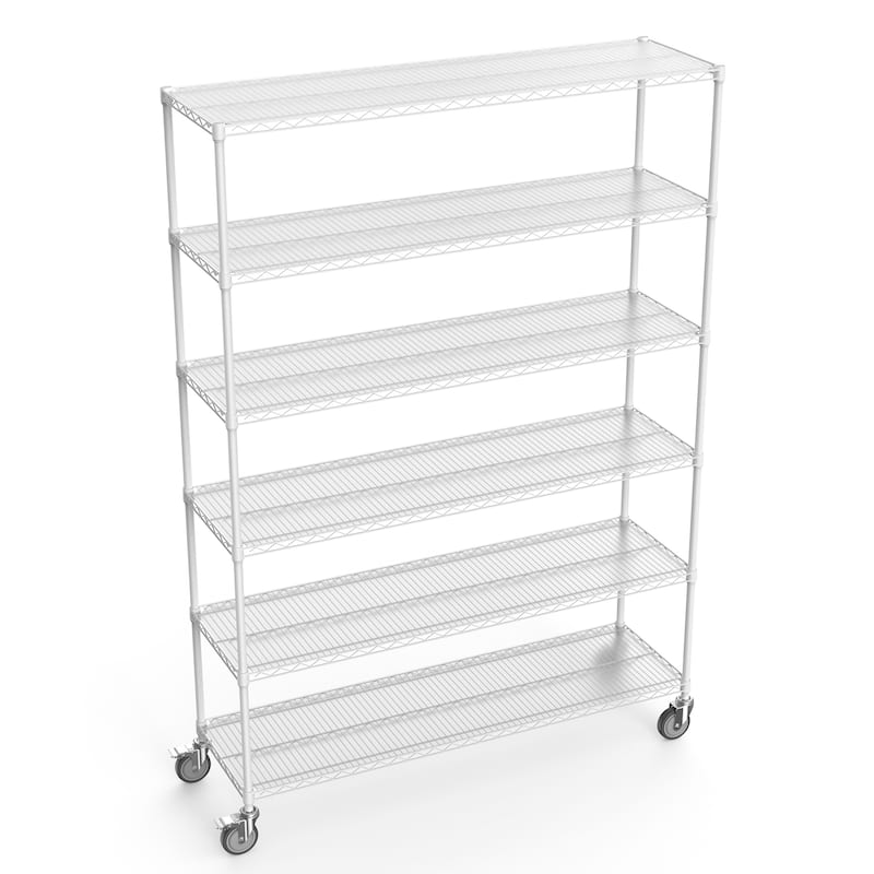 Adjustable Height 6 Tier Metal Wire Shelving Unit with Wheels