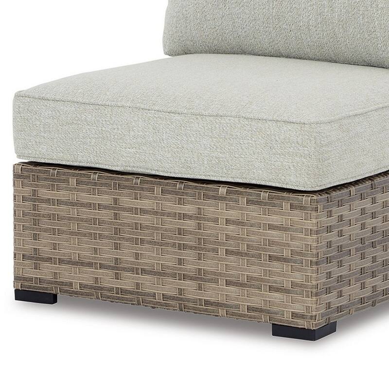 Walter 34 Inch Outdoor Armless Chair Set of 2, Wicker, Beige Fabric Cushion