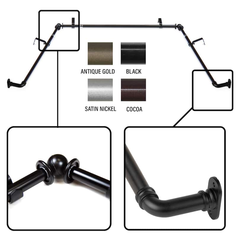InStyleDesign 5/8 inch Blackout Bay Curtain Rod 20"-36", 38"-72"