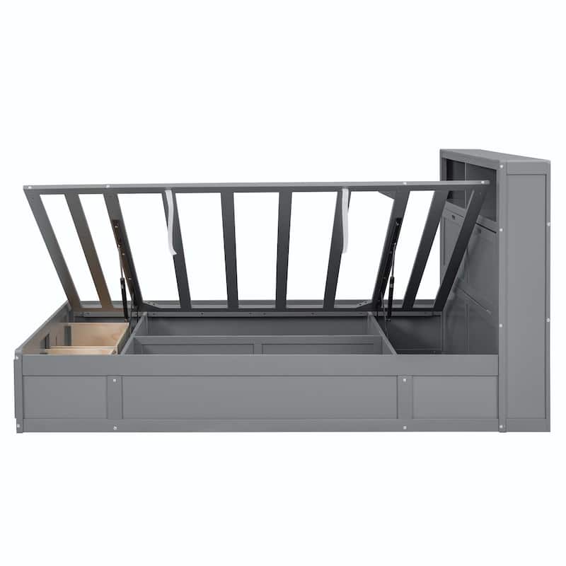 Wood Full Size Hydraulic Platform Bed with Storage LED Headboard