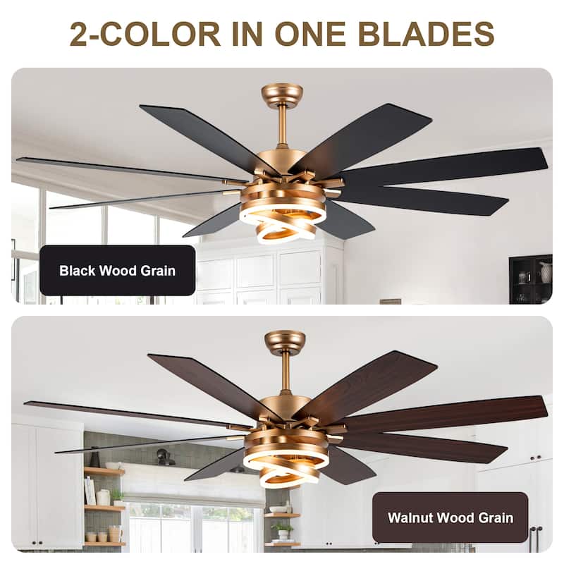 Cusp Barn 52"/72" Modern Large Dimmable LED Ceiling Fan with Lights and Remote, Reversible 8-Blade DC Motor DIY Shape Chandelier