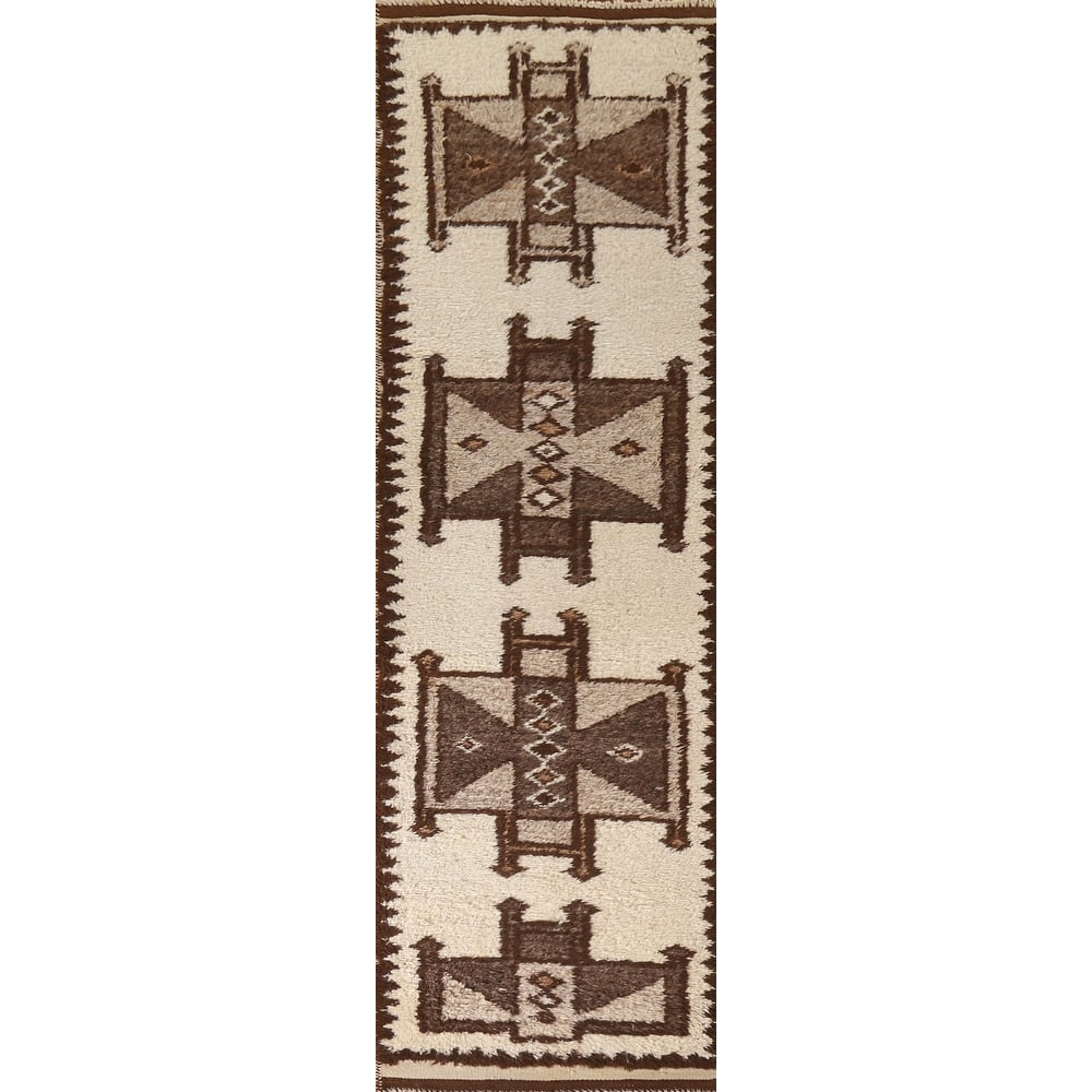 Tribal Beige Anatolian Turkish Runner Rug Handmade Wool Carpet - 2'11"x 11'8"