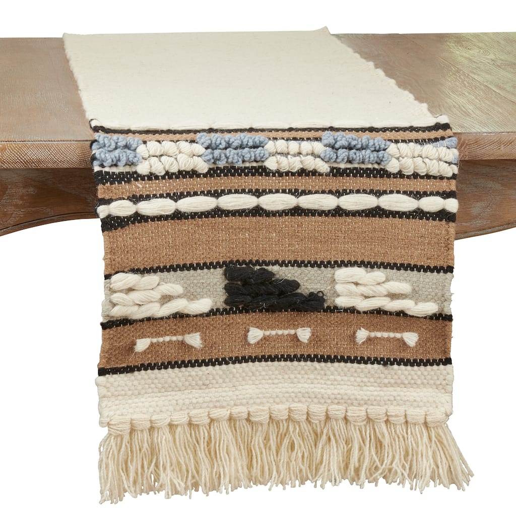 Textured Table Runner With Boho Design - 16"x72"