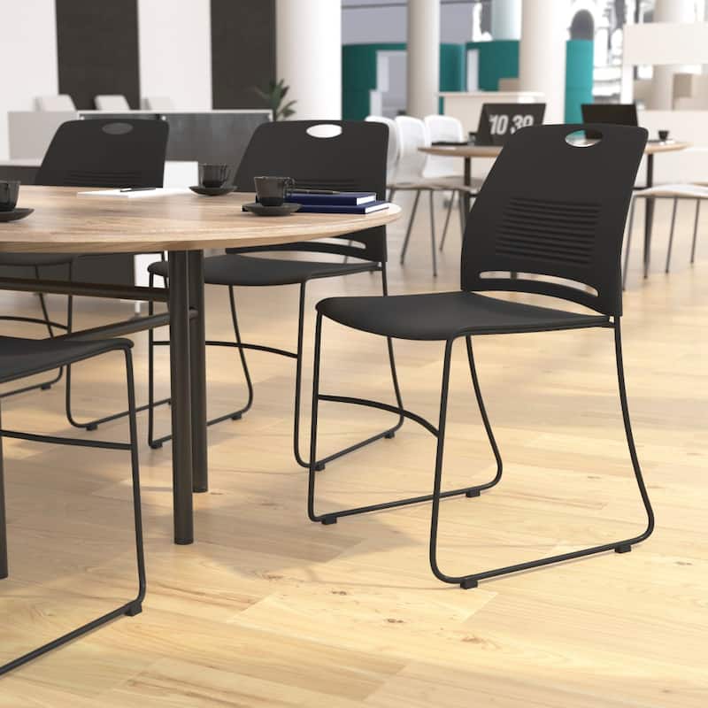 Commercial 660 LB. Capacity Plastic Steel Sled Base Stack Chairs - 5 Pack - Black