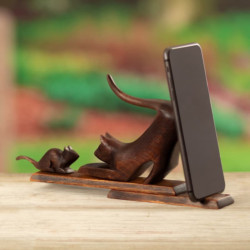 Novica Handmade Helping Buddies Wood Phone Holder