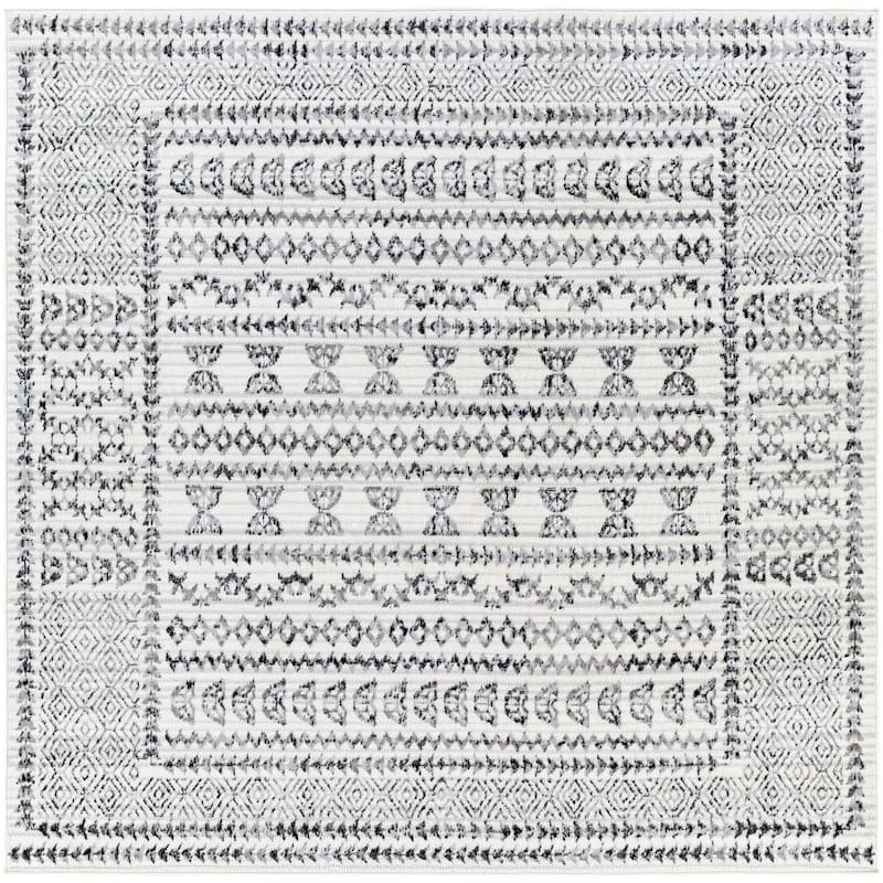 Livabliss Pisa Casual Area Rug. - 7'10" x 7'10" Square - Black/Ivory
