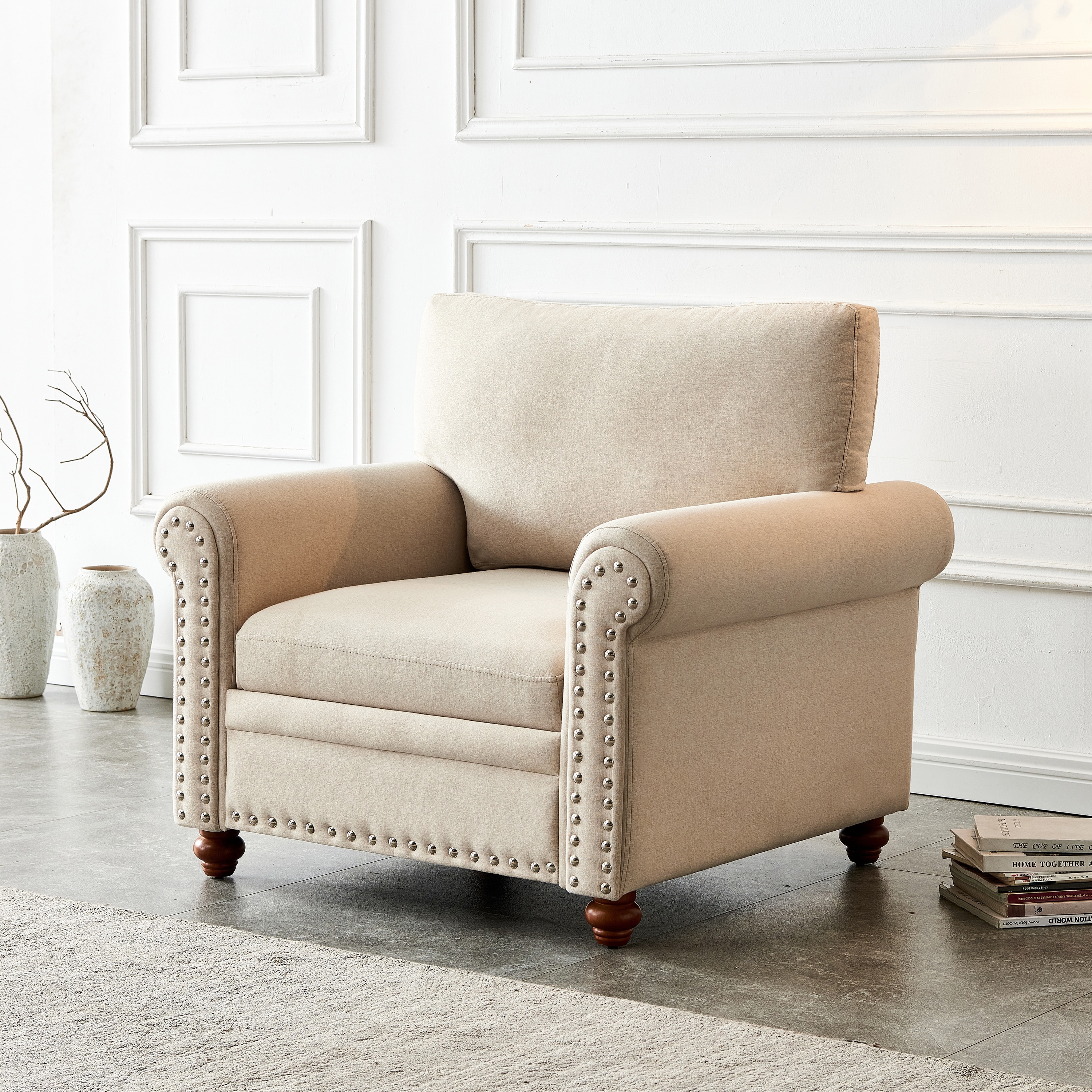 Livingroom Sofa Accent Chairs Silver Nails Decoration Fabric