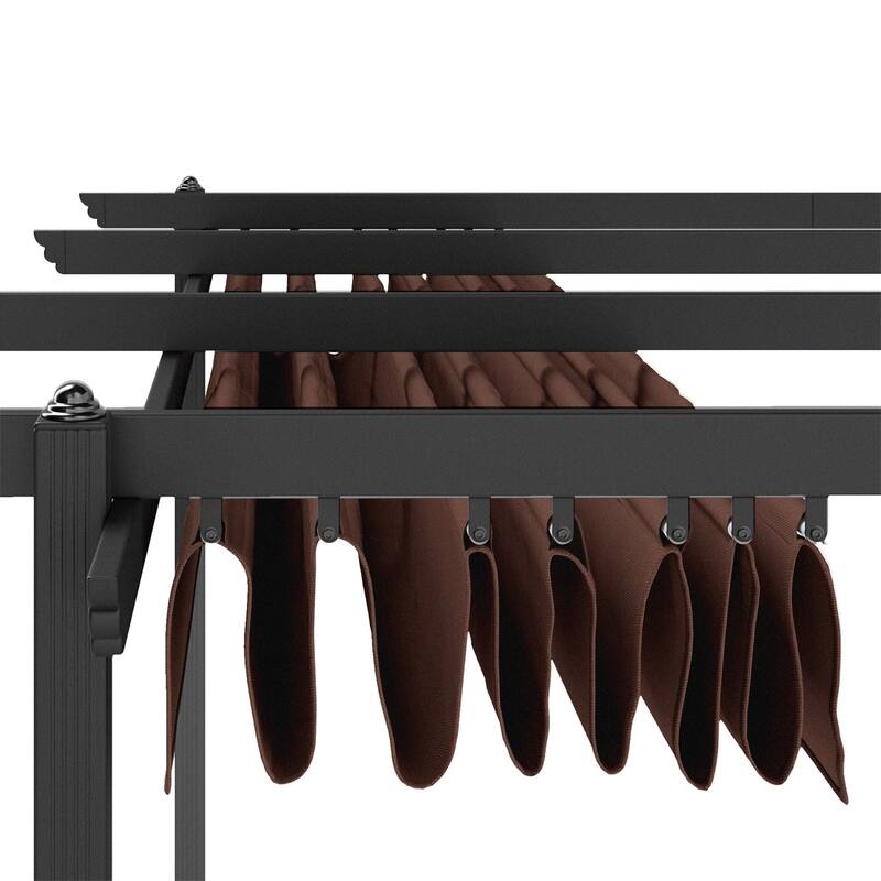 Brown Retractable Canopy Pergola with Aluminum Frame and 180g Polyester Fabric UPF 30 Plus for Patio Garden