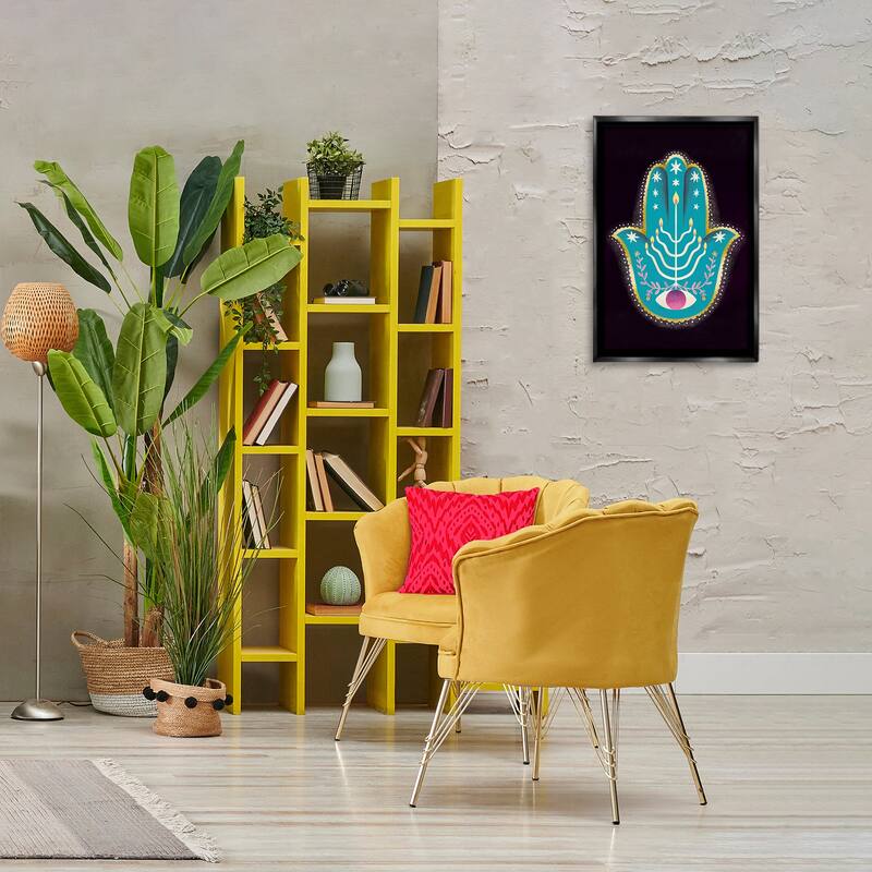 Stupell Spiritual Folk Style Hamsa Framed Floater Canvas Wall Art Design By Hannah Moren