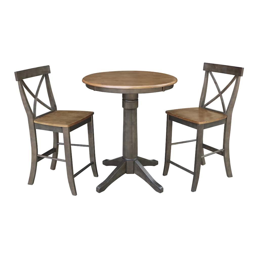 30" Round Counter Height Table With 2 X-Back Stools - 3 Piece Set