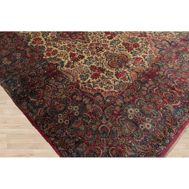 Hand Knotted Ivory,Blue Persian Wool Traditional Oriental Area Rug - 11' 10'' x 15' 10''