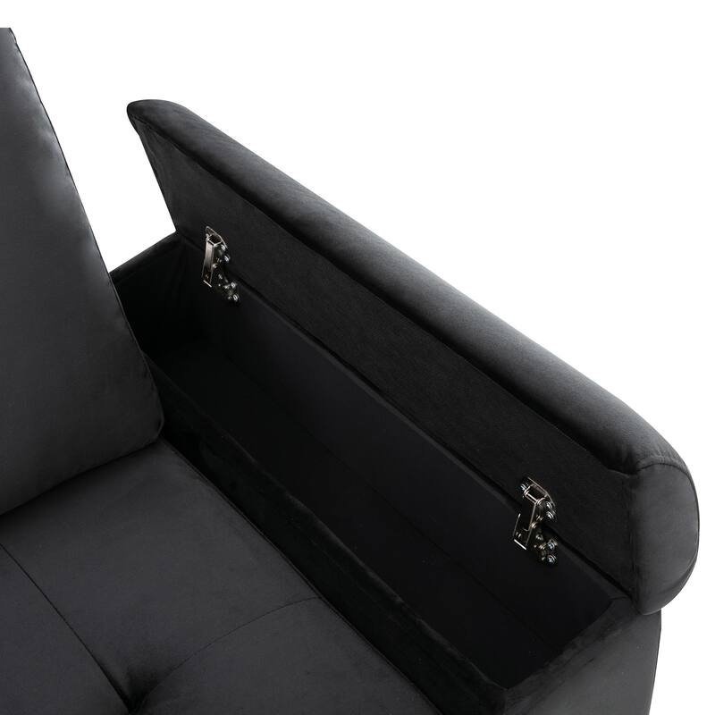 84.75" Velvet L-Shaped Sectional Sofa with Storage Ottoman, USB & Hidden Storage