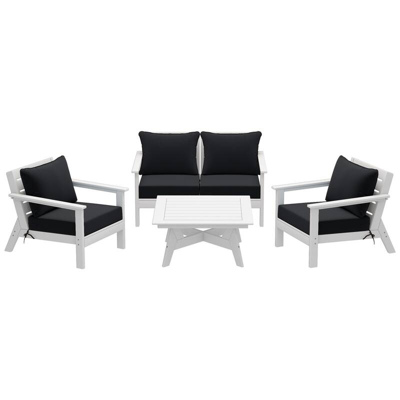 Birchwood All Weather HDPE Outdoor Patio White Deep Seating Conversation Set (5-Piece Set)