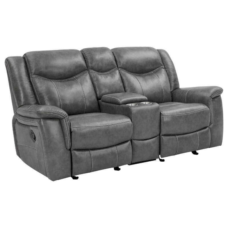 Conie 2pc Manual Recliner Sofa and Loveseat Set, Gray Faux Leather