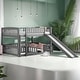 preview thumbnail 35 of 48, Full over Full Low Bunk Bed with Slide, Fence and Ladder for Toddler Kids Teens, Fun and Variable, White