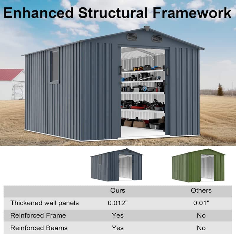 8x10 FT Outdoor Metal Tool Storage Shed with Window and Lockable Doors