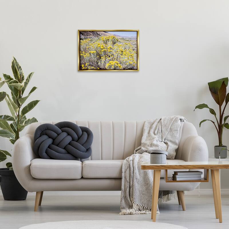 Stupell Yellow Flowers in Arid Meadow Framed Floater Canvas Wall Art Design By Gemma Bardot