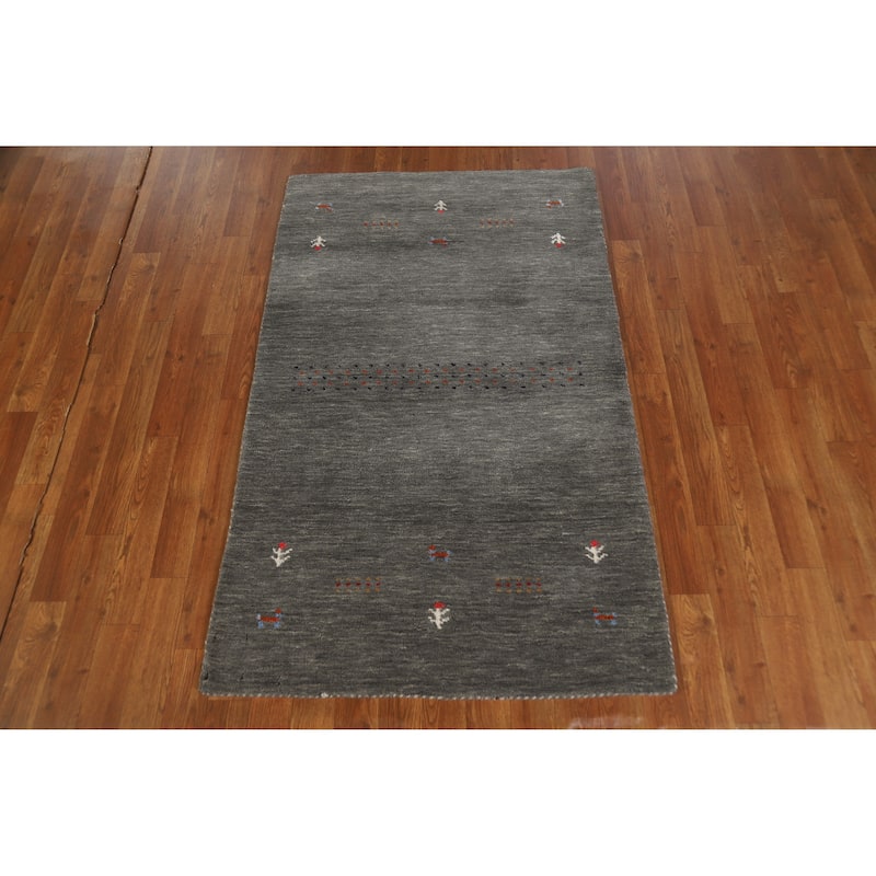 Hand Knotted Oriental 100% Wool Carpet Tribal Tribal Greys & Charcoal Gabbeh Area Rug - 4' 11'' X 3' 1''
