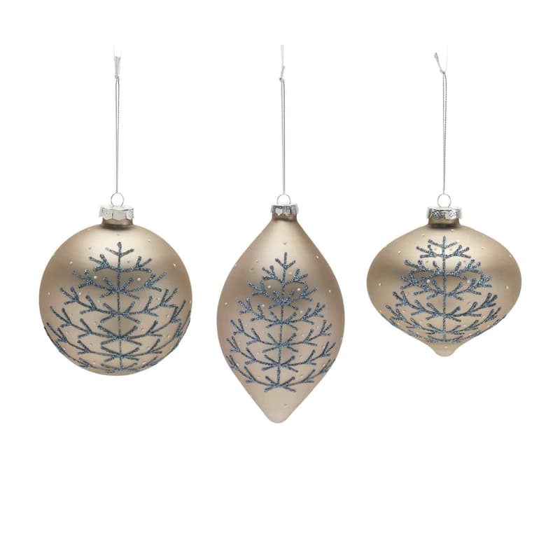 6ct Champagne Yellow Blue Glittered Christmas Ornaments 6.25" 158mm