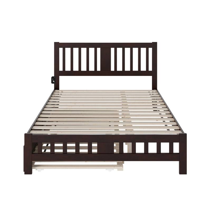 Victorian Bed with Trundle & Charging Station - Twin XL Espresso Finish - HomeStock