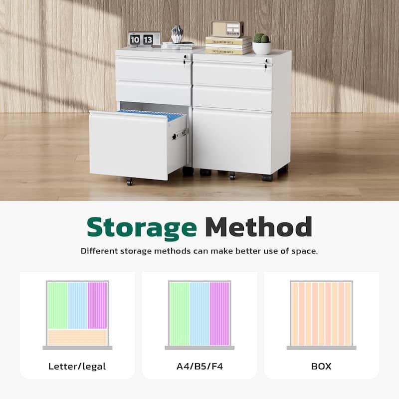 3 Drawer Metal File Cabinet, Mobile or Vertical Office Filling Cabinet