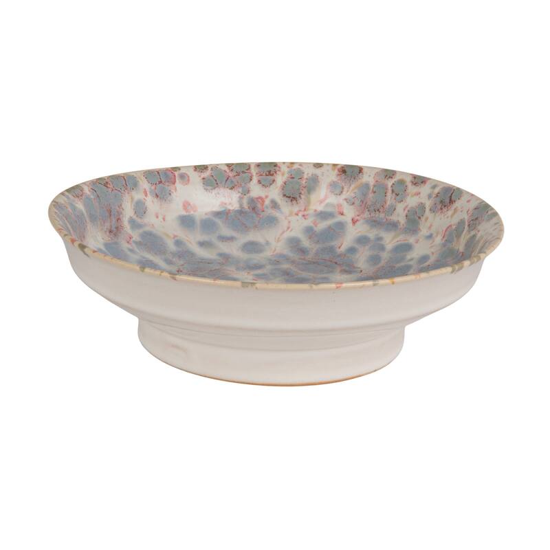 Stoneware Footed Plate Reactive Glaze - 5.75" Diameter x 3" H - Blue