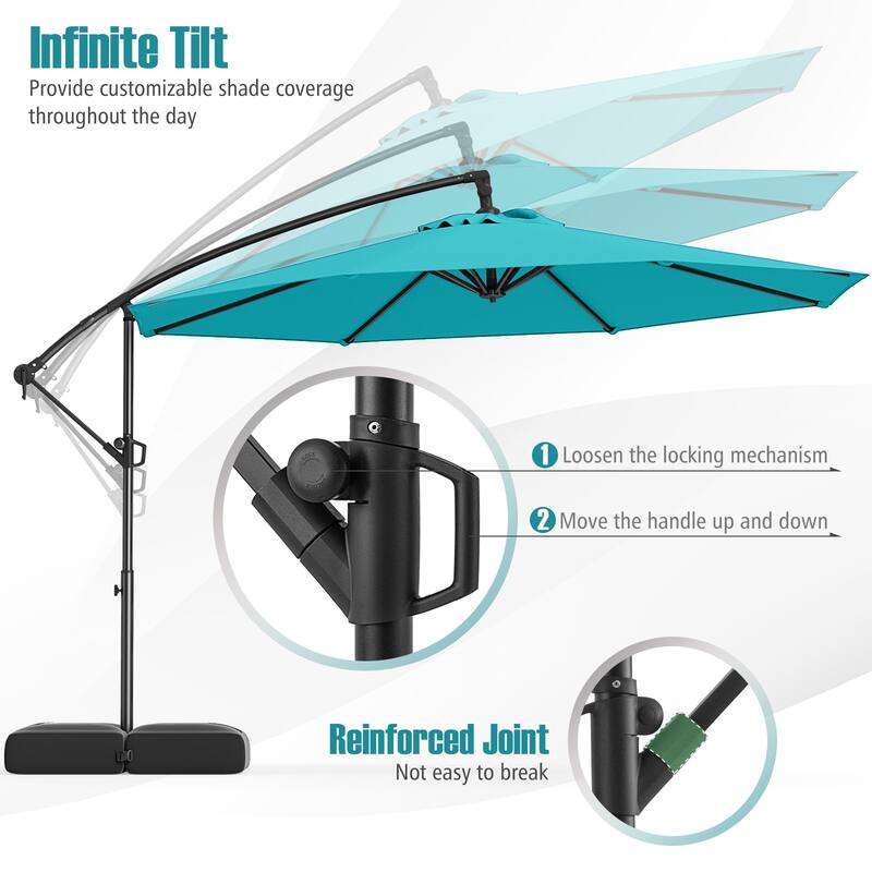 10 Feet Patio Offset Umbrella with Weighted Base 360° Tilt Cantilever Shade for Deck and Garden