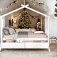 preview thumbnail 24 of 41, Twin Size Wooden House Bed with Drawers White