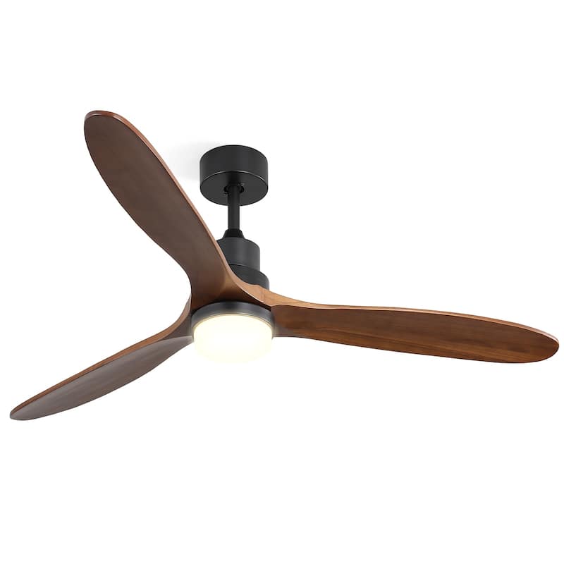Sofucor 42“/48"/ 52"/60"Noiseless Walnut Wood Ceiling Fan with Remote Control, Integrated Light Optional - 60"-B Ceiling Fan with Light