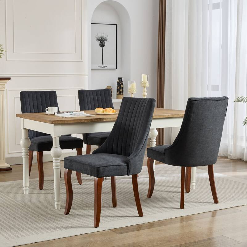 Dining Chairs Set of 2, Upholstered Accent Chair for Dining Room with Solid Wood Legs - Black