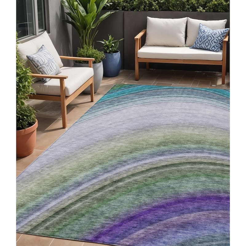 HomeRoots Abstract Transitional Rectangle Outdoor Rug - 5' X 8'