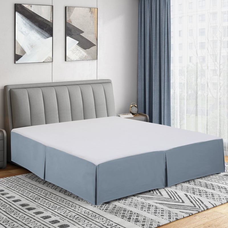 Swift Home Easy Fit Tailored Pleat Microfiber Bed Skirt with 14-inch Drop - California King - Blue Fog