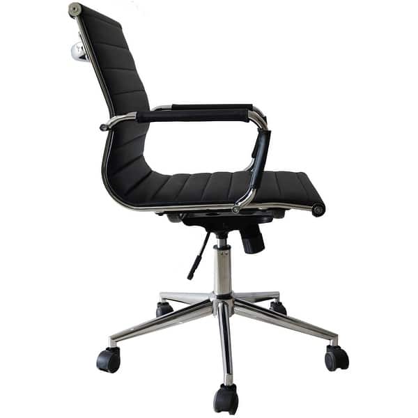 Shop 2xhome Black Executive Ergonomic Mid Back Office Chair Ribbed Pu Leather Adjustable For Manager Conference Computer Desk On Sale Overstock 12100286