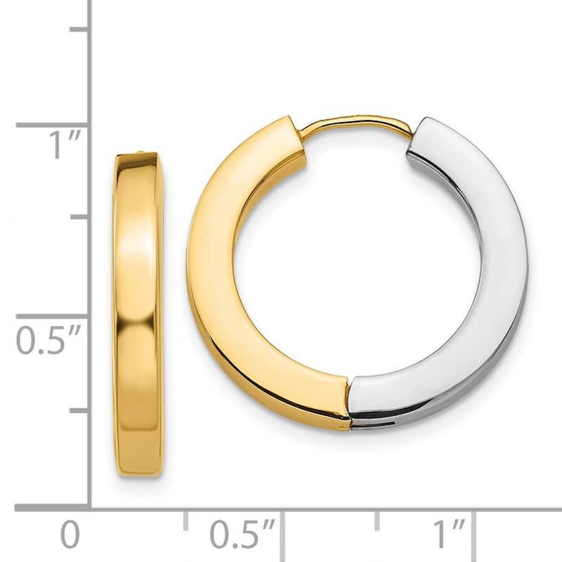Curata 14k Two tone Gold Polished 3x21mm Reversible Hinged Hoop Earrings