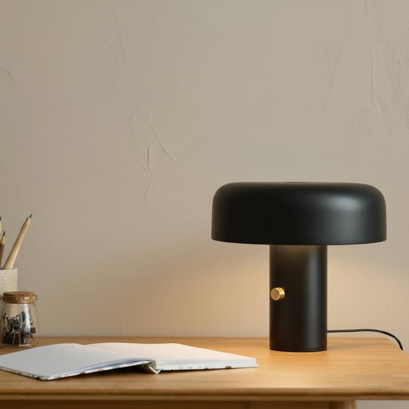 Anita LED 12.2 in Sanded Matte Black Modern Contemporary Round Dome Dimmable Bedside Nightstand Desk Lamp