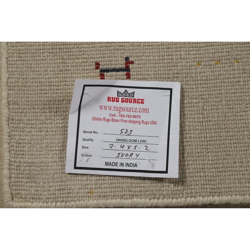 Beige Tribal Gabbeh Indian Rug Handmade Wool Carpet - 5'2" x 7'4"