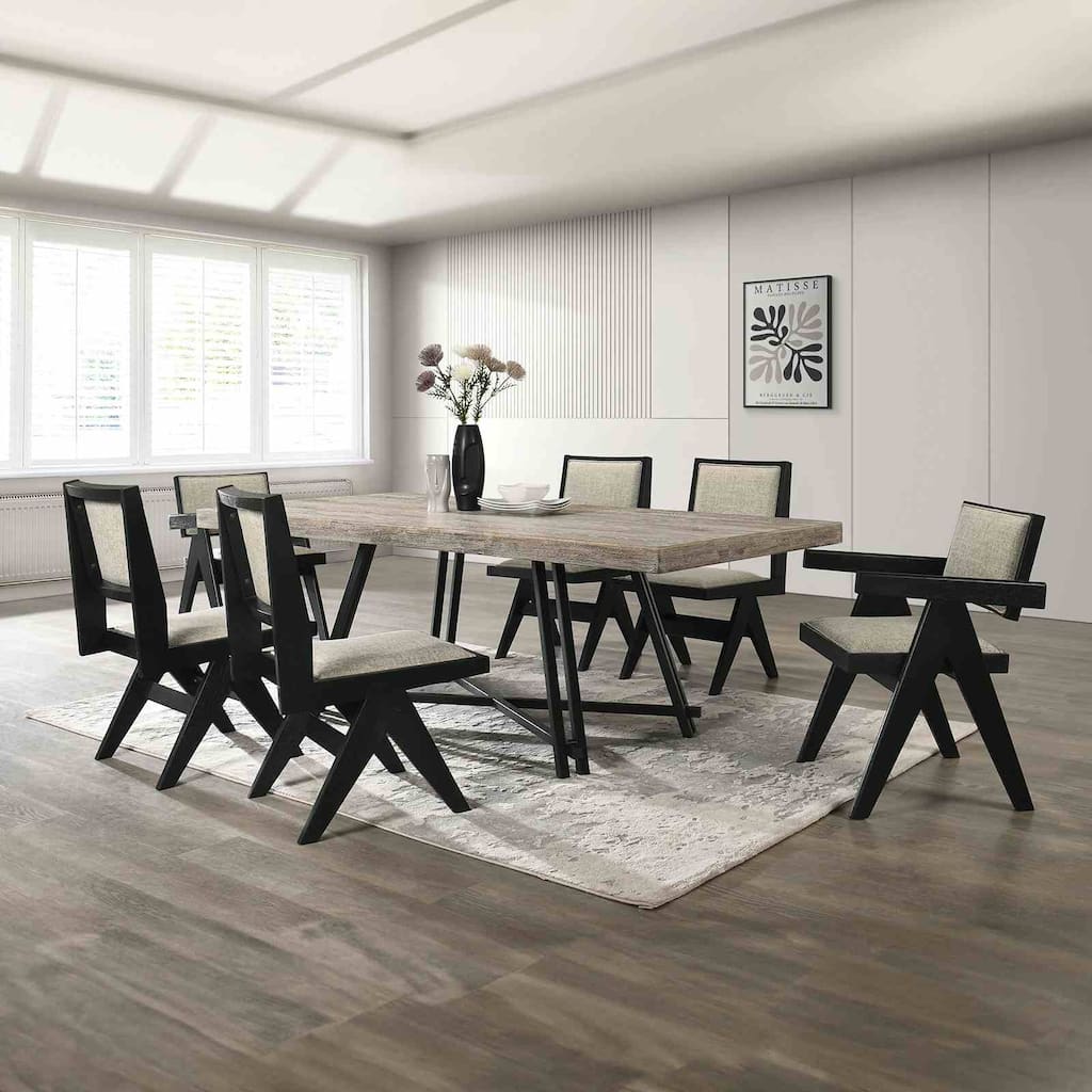 Contemporary 7PC Dining Set Black Finish Table and Chairs