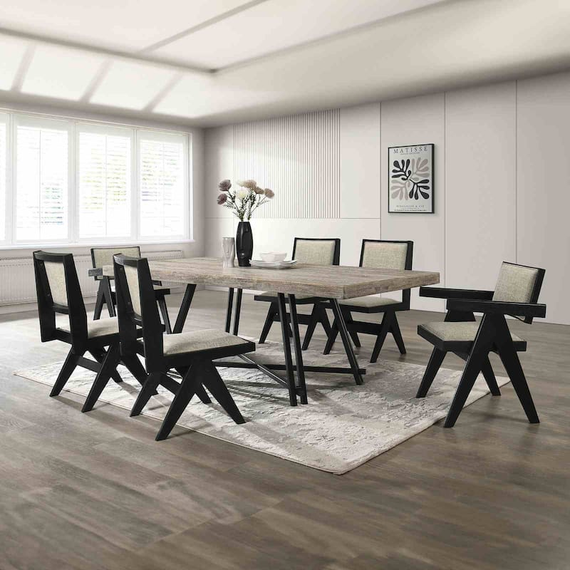 Contemporary 7PC Dining Set Black Finish Table and Chairs