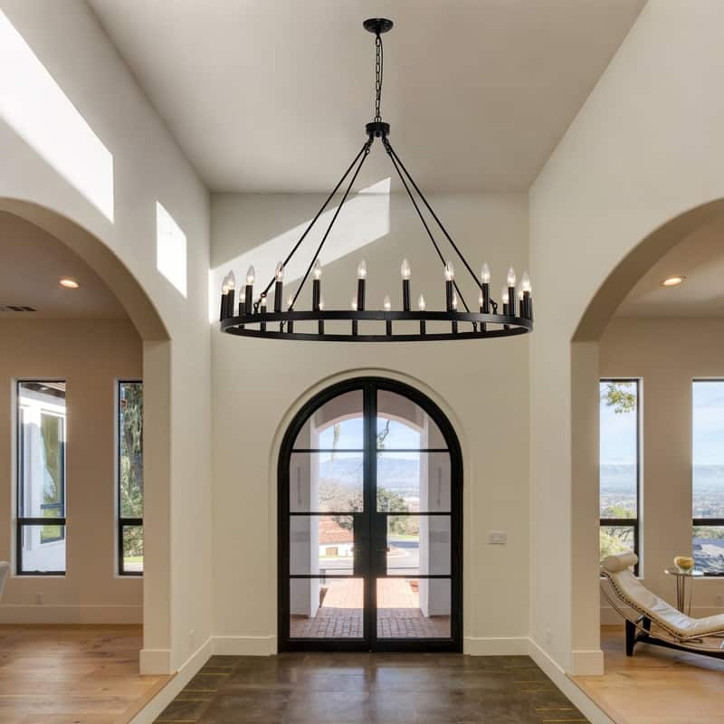 Farmhouse Modern Wagon Wheel Chandeliers Large Black High Ceiling Chandelier