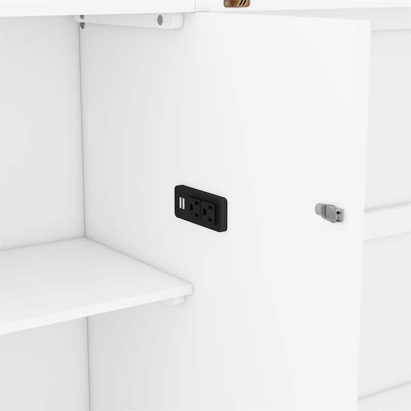 Merax Queen Size Murphy Bed with Shelves, Drawers and USB Ports