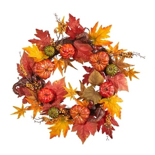 Pumpkin and Berries Artificial Fall Harvest Wreath, 24-Inch, Unlit ...