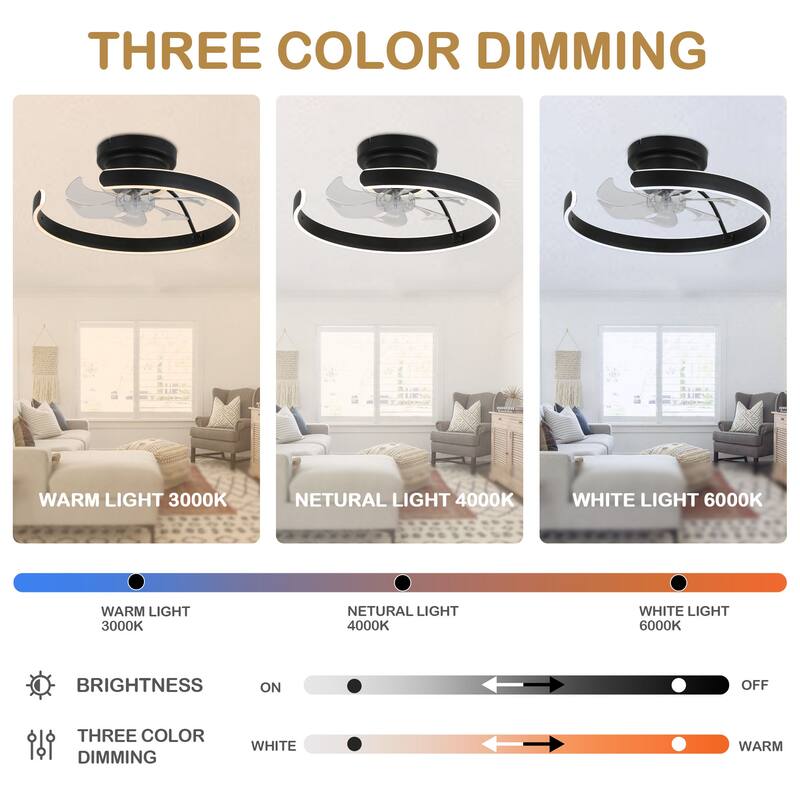 Bella Depot Black Flush Mount Ceiling Fan with Dimmable Light, 6-Speed Reversible Ceiling Fan with APP and Remote Control