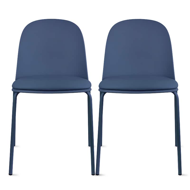 Set of 2 Plastic Dining Chairs Padded Seat Cushion For Kitchen Outdoor Patio Office Waiting Room Breakroom Guest - Blue