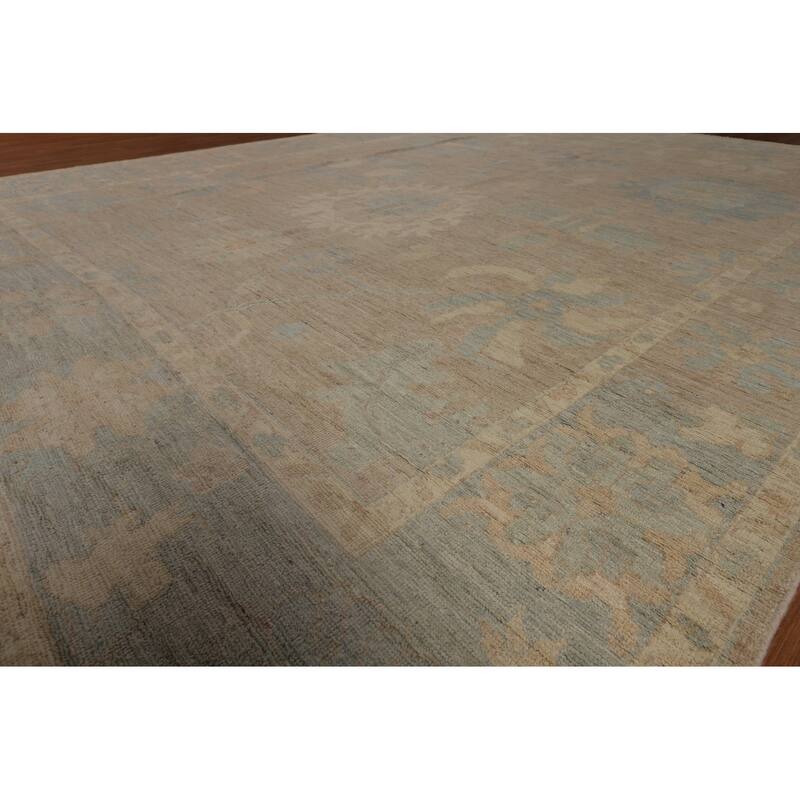 Transitional Beige Oushak Turkish Area Rug Handmade Wool Carpet - 9'3"x 11'7"