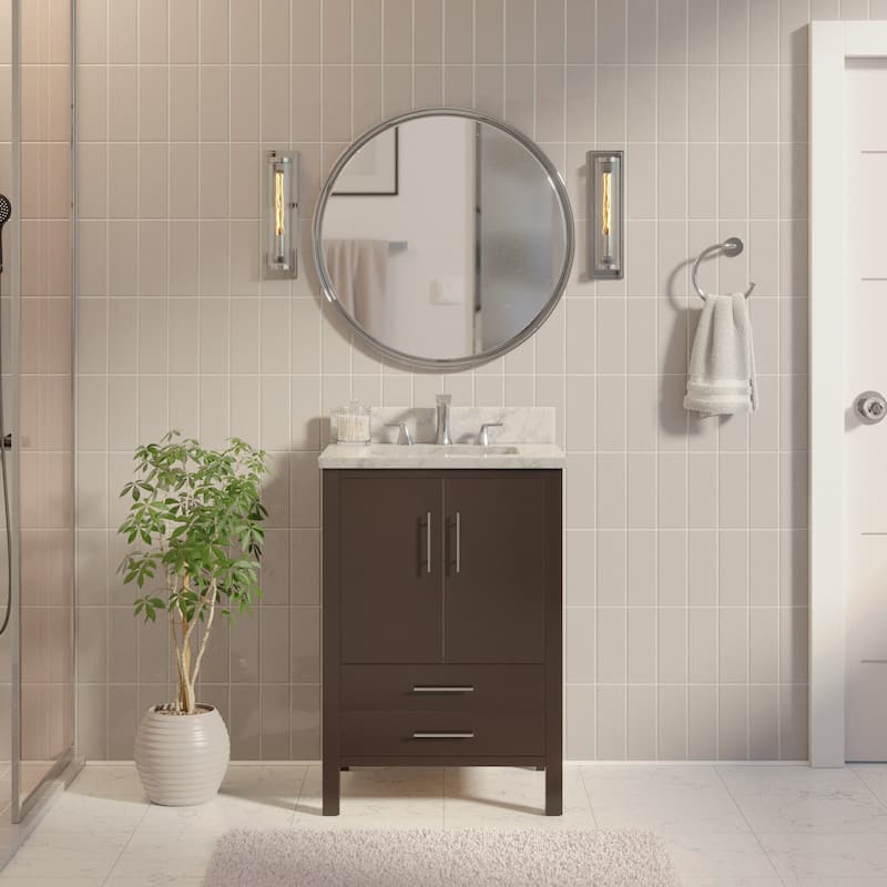 KitchenBathCollection California 24" Bathroom Vanity with Carrara Marble Top - Chocolate