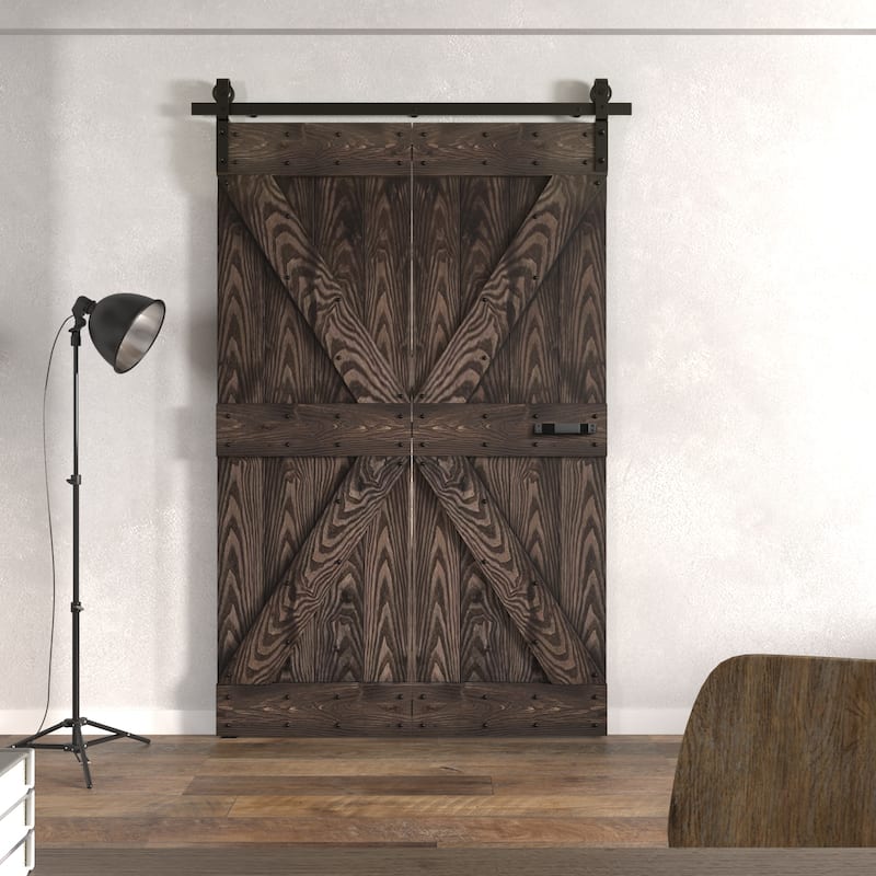 Coast Sequoia 30in./36in./48in./60in./72in. x 84in. Embossing Pine Wood Bi-Fold Barn Door With Sliding Hardware Kit